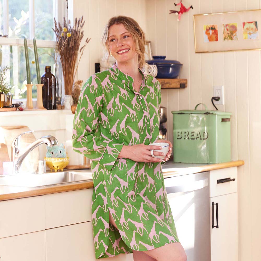 Picture of Giraffe Pink Green Cotton Night Shirt