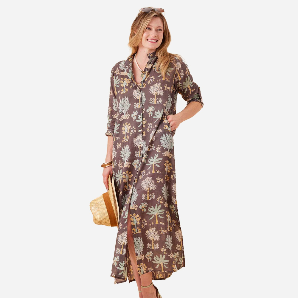 Picture of Island Grey Palm Cotton Long Shirt Dress