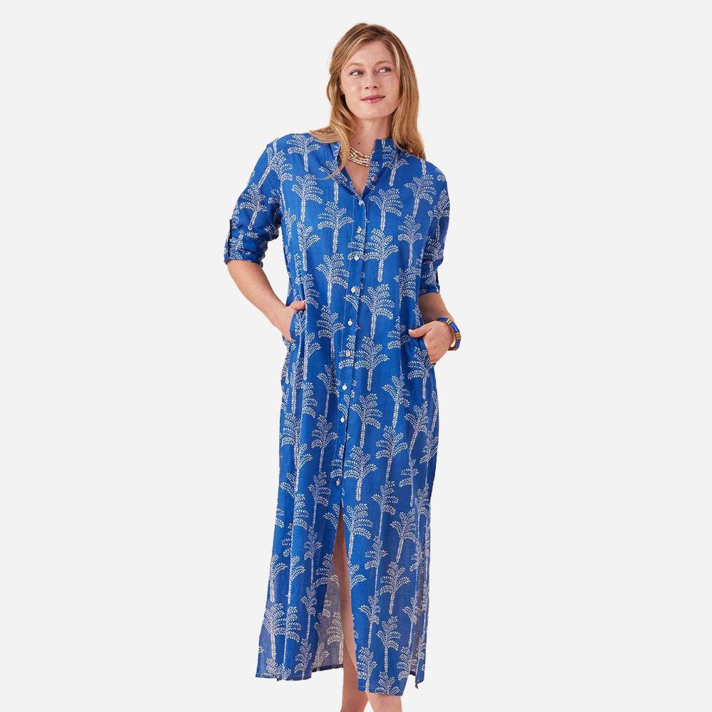 Picture of Palms Blue Cotton Long Shirt Dress