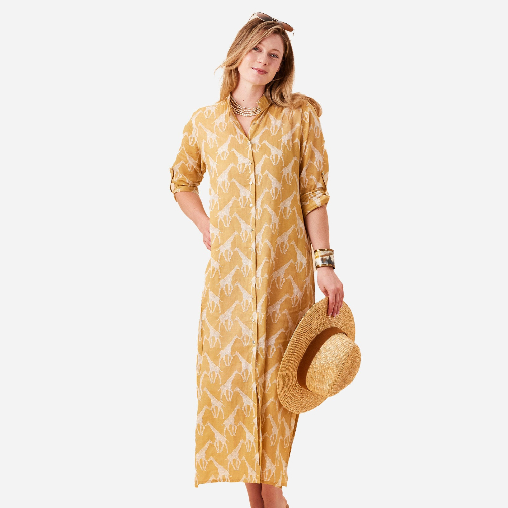 Picture of Giraffe Tan Cotton Long Shirt Dress