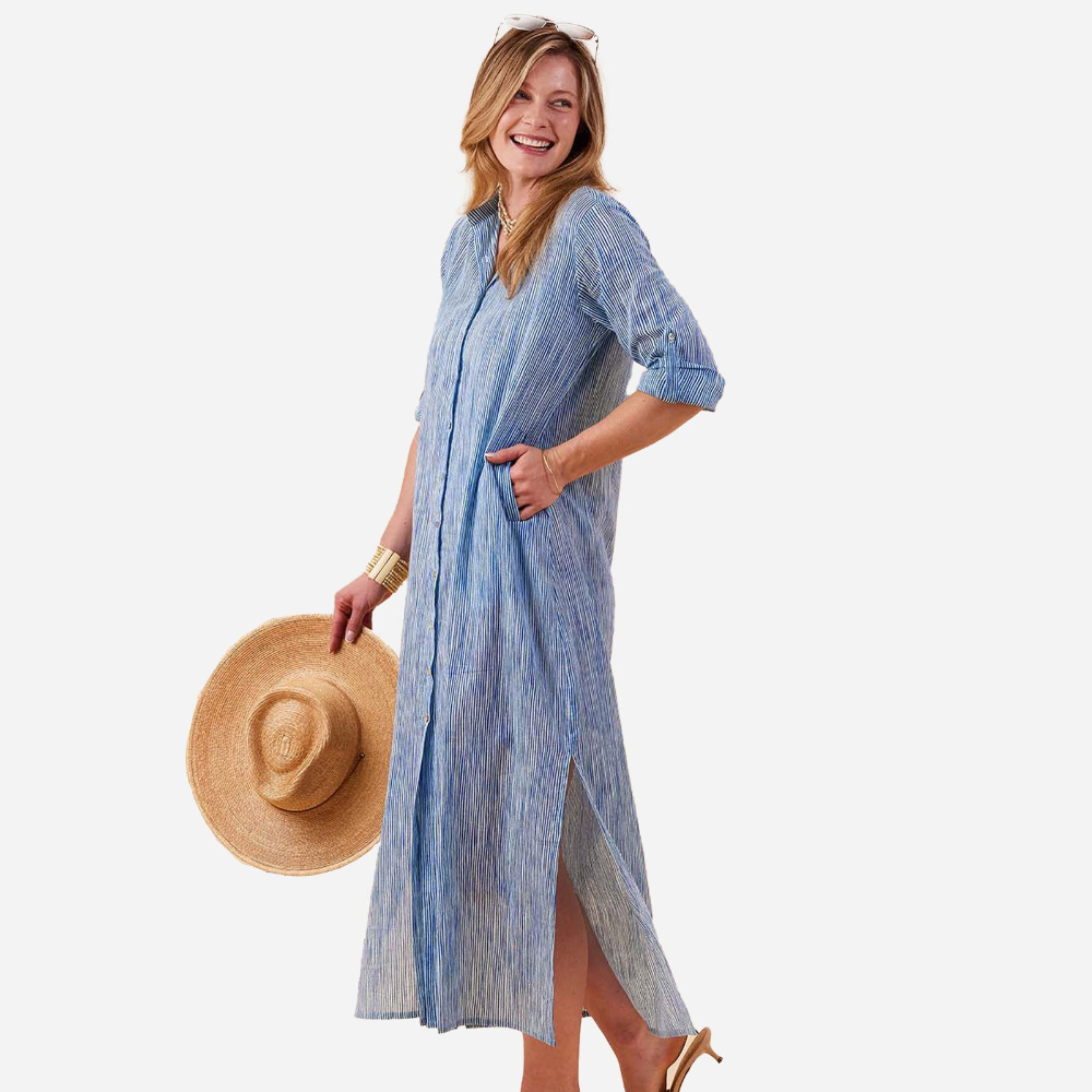 Picture of Suri Navy Cotton Long Shirt Dress
