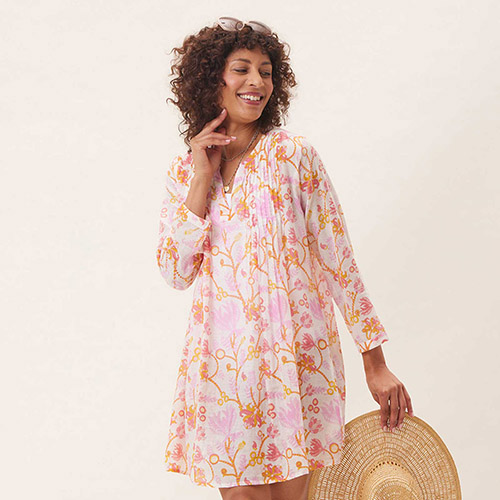 Picture of Gemma Pink blu Cotton Pintuck Beach Cover Up