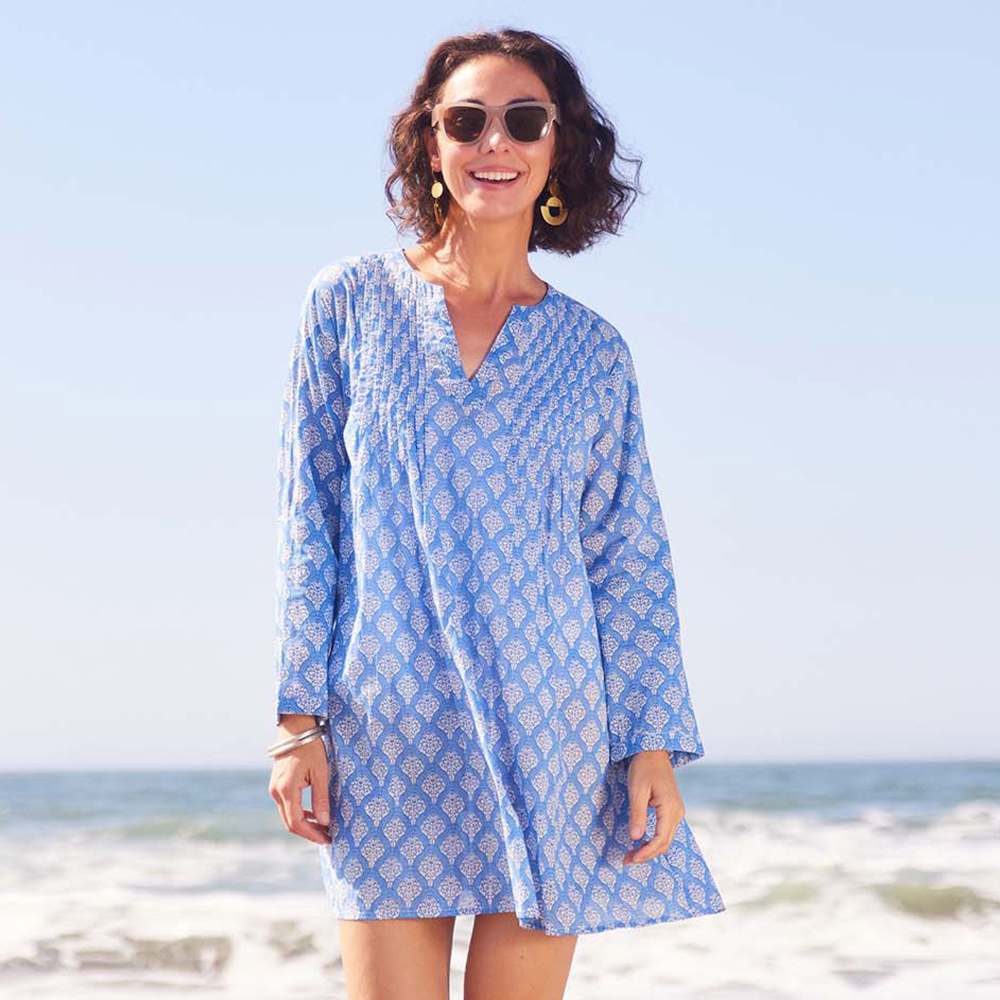 Picture of Fifer Blue Cotton Pintuck Beach Coverup