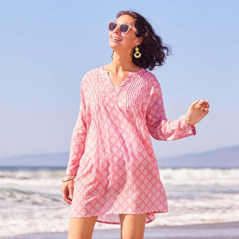 Picture of Fifer Pink Cotton Pintuck Beach Cover Up