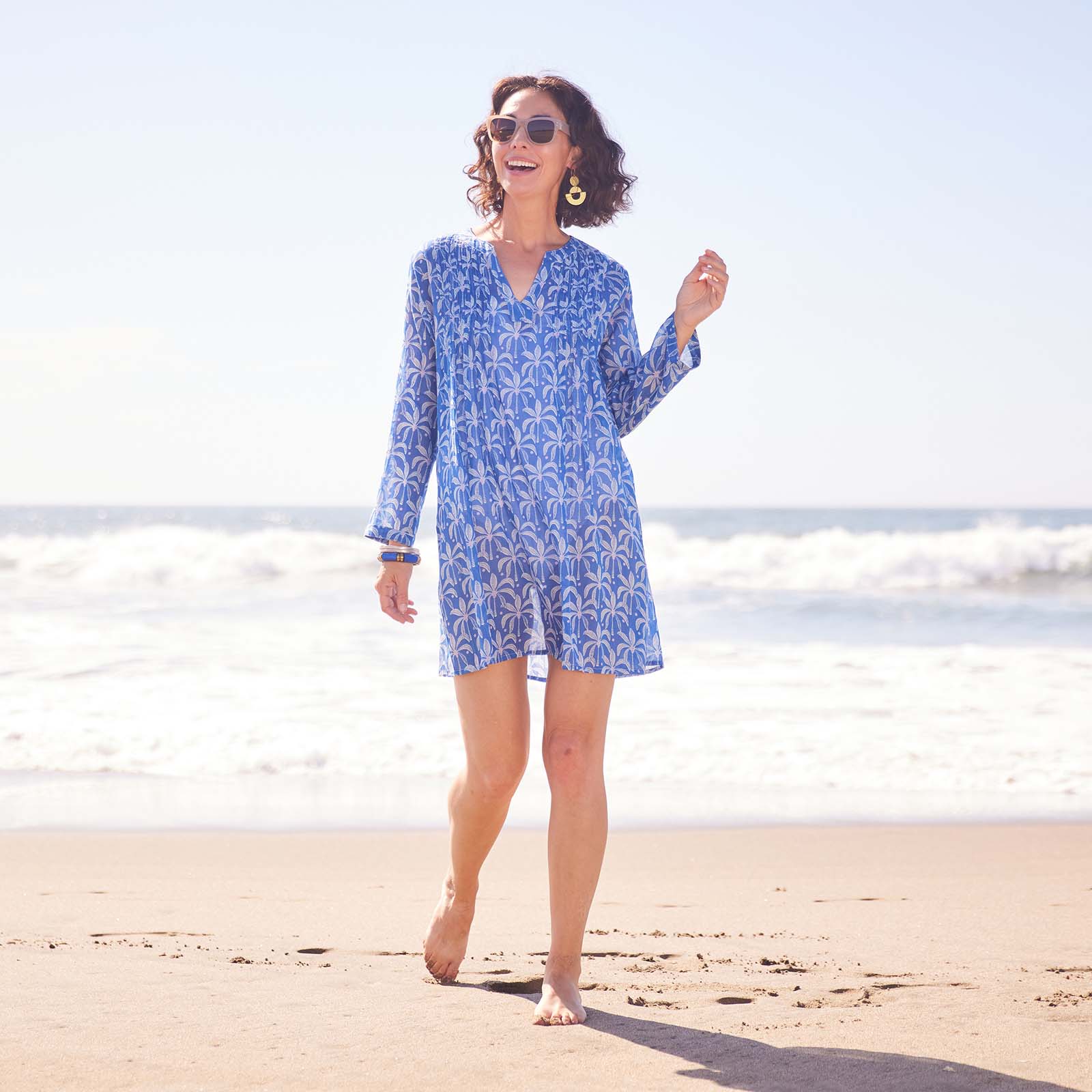 Picture of Palm Bunch Navy Cotton Pintuck Beach Cover Up