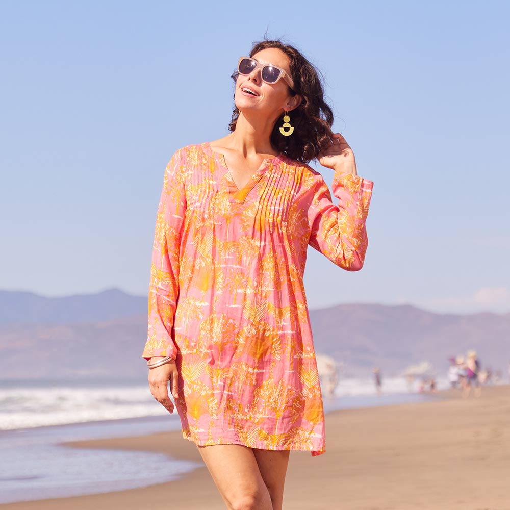 Picture of Safari Animals Pink Cotton Pintuck Beach Cover Up