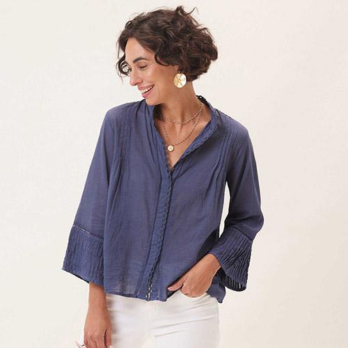 Picture of Easy Lightweight Navy Cotton Blouse