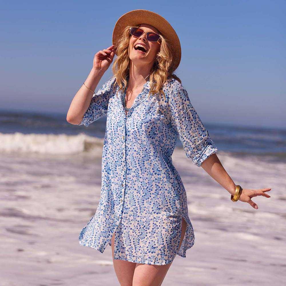 Picture of Floral Kelp Ocean Cotton Button Down Beach Tunic