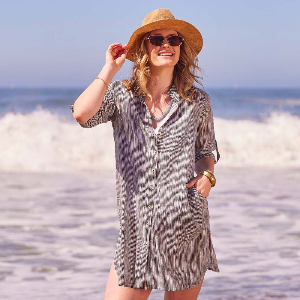 Picture of Suri Black Cotton Button Down Beach Tunic