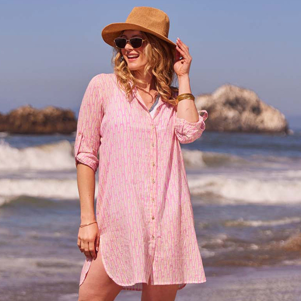 Picture of Sardina Pink Cotton Button Down Beach Tunic