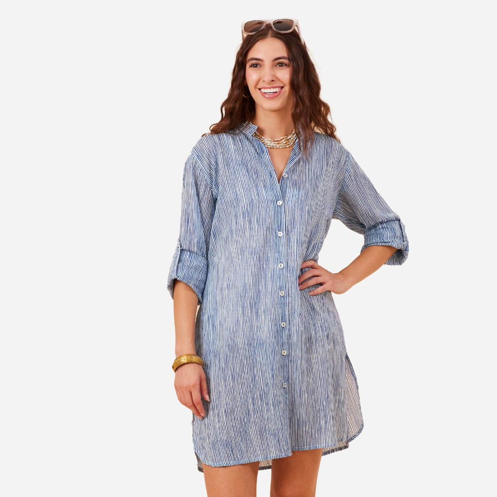 Picture of Suri Navy Cotton Button Down Beach Tunic
