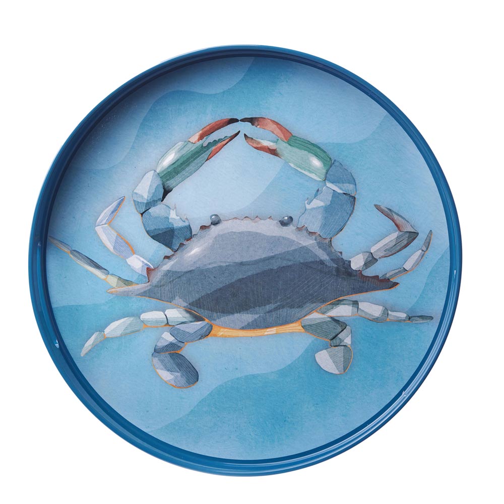Picture of Crab Blue  Round Lacquer Serving Tray