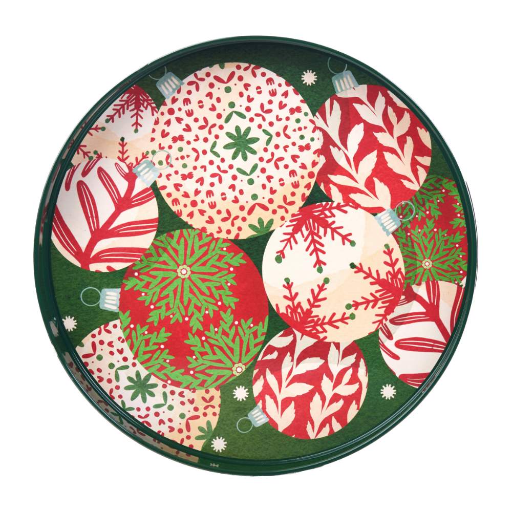 Picture of Scandi Ornaments Round Lacquer Serving Tray