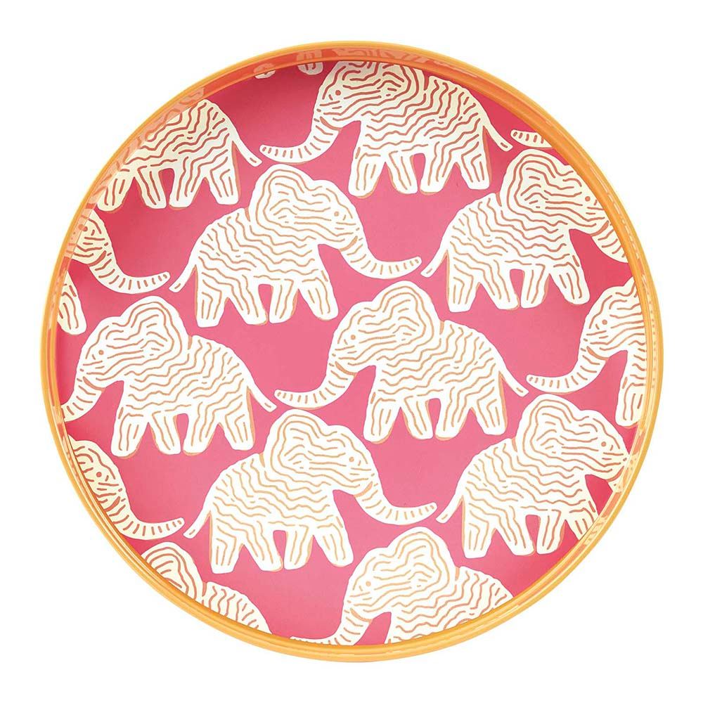 Picture of Elephant  Round Lacquer Serving Tray