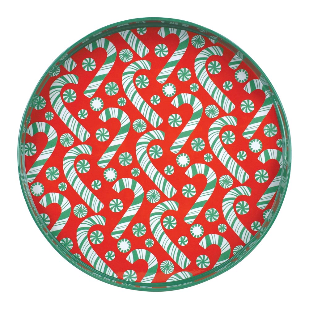 Picture of Candy Cane Joy Round Lacquer Serving Tray