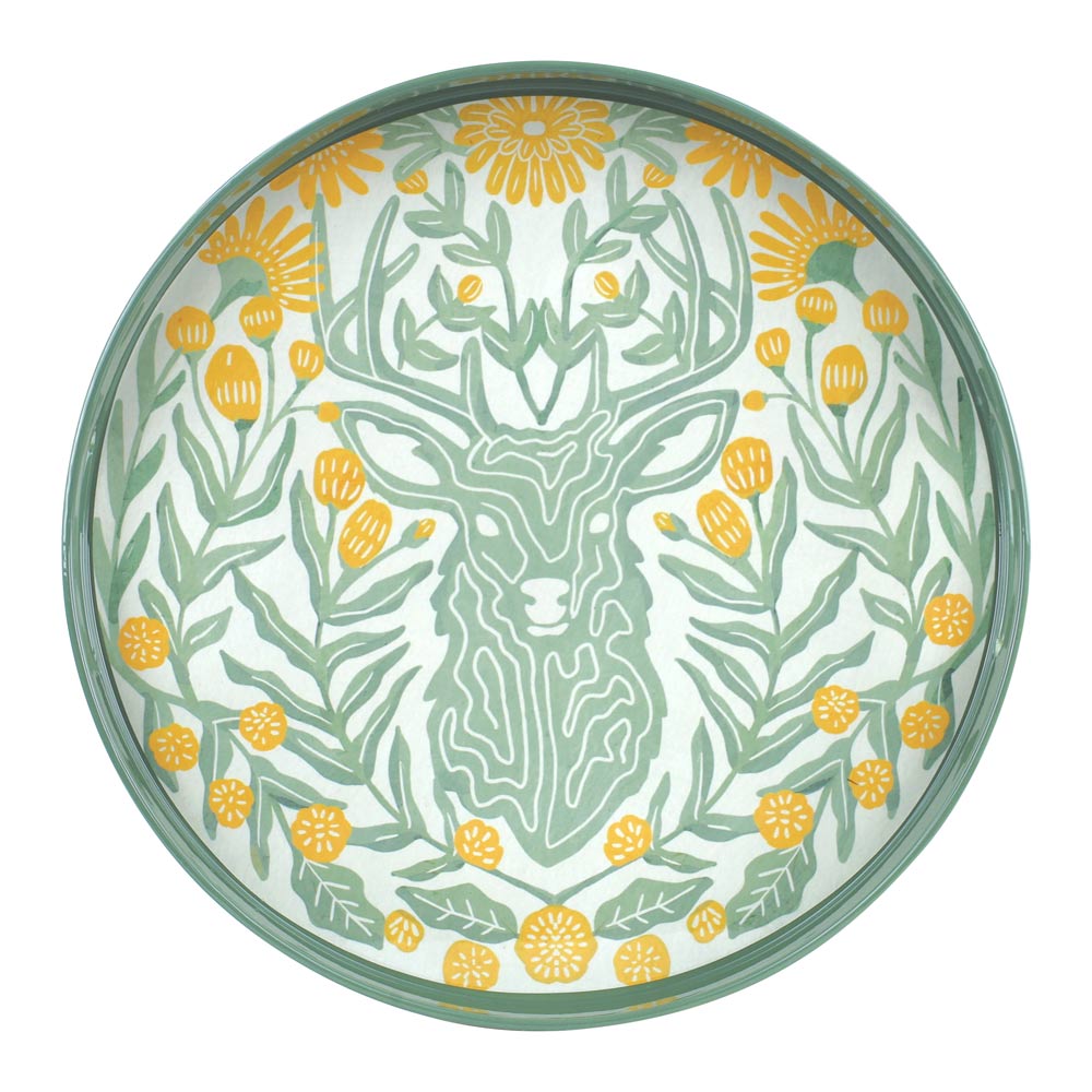 Picture of Floral Stag Round Lacquer Serving Tray