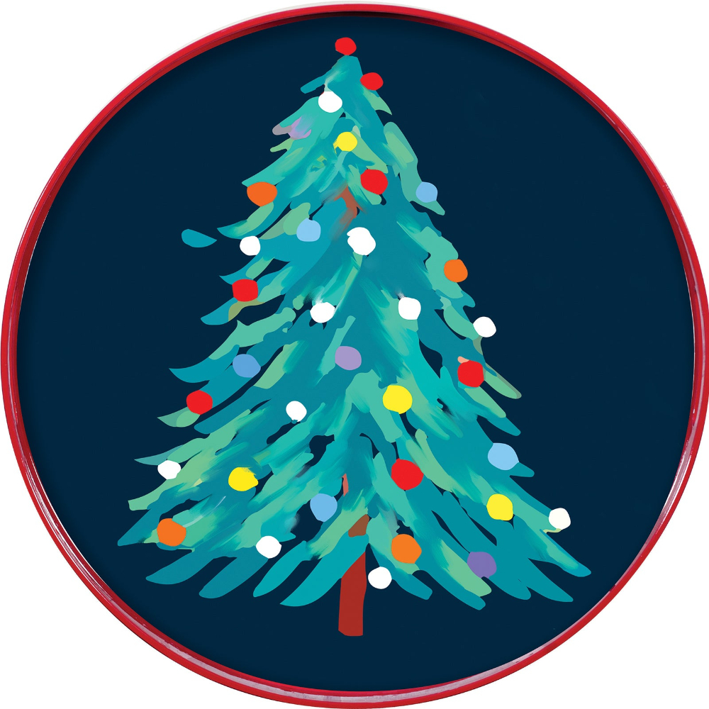 Picture of Abstract Christmas Tree Round Lacquer Serving Tray