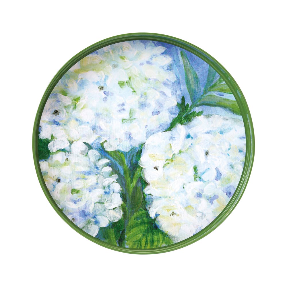Picture of White Hydrangeas Round Lacquer Serving Tray