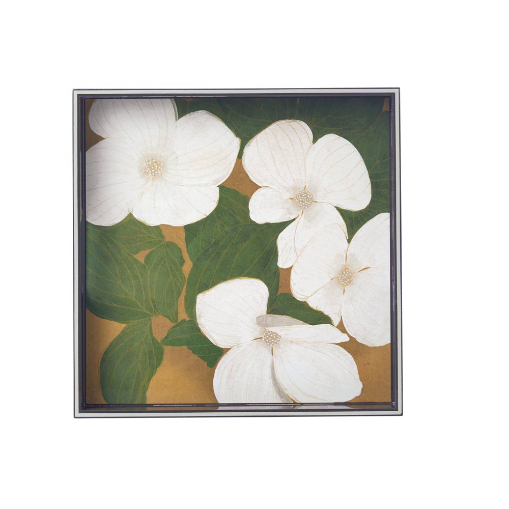 Picture of White Dogwood Square Lacquer Serving Tray