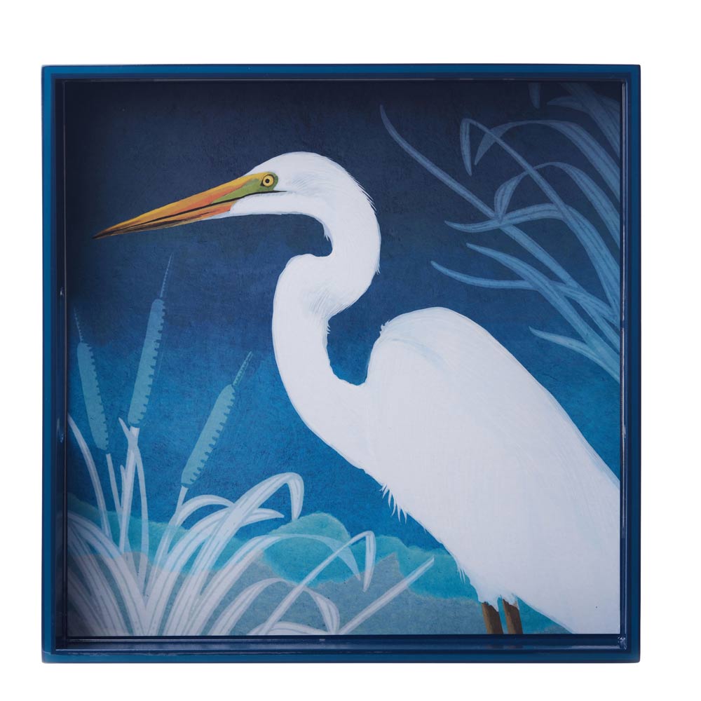 Picture of Night Egret Square Lacquer Serving Tray
