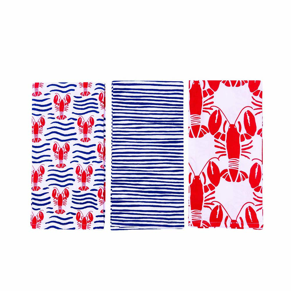 Picture of Lobster Waves Cotton Kitchen Towels (Set of 3)