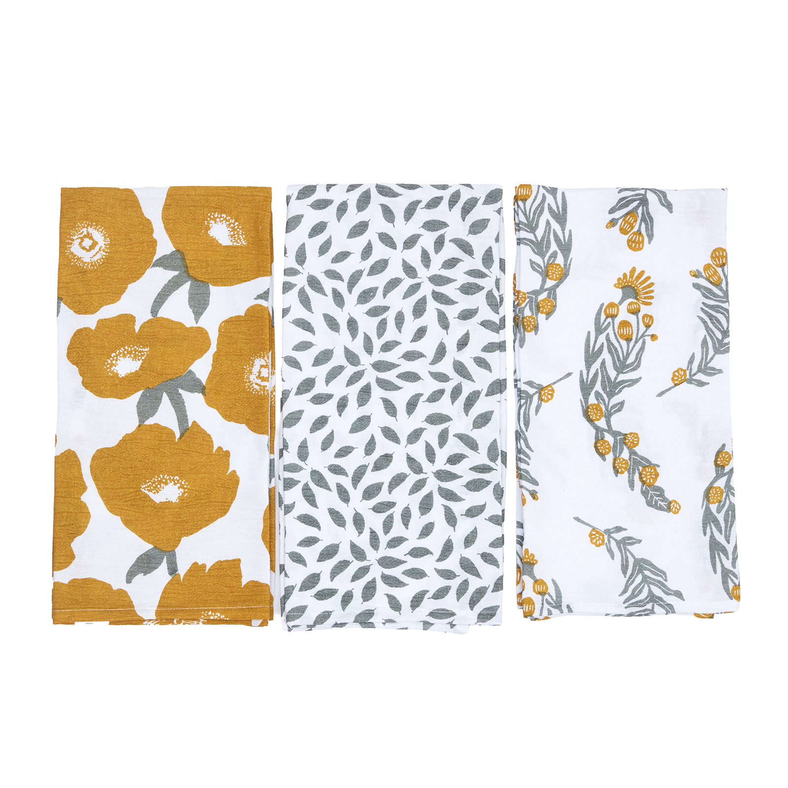 Picture of Poppies Gold Cotton Kitchen Towels (Set of 3)
