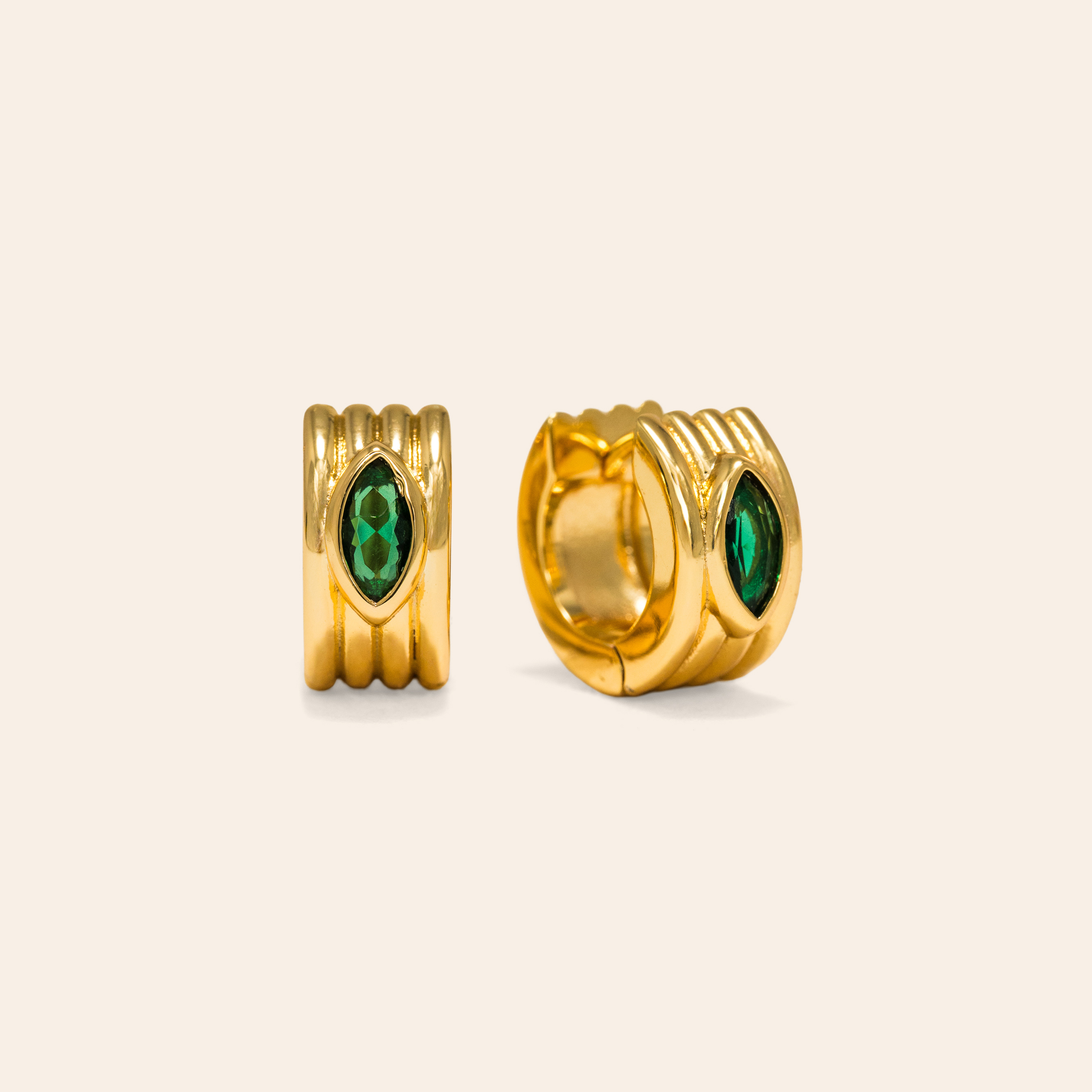 Picture of Marquise Groove Hoop Earrings - Emerald