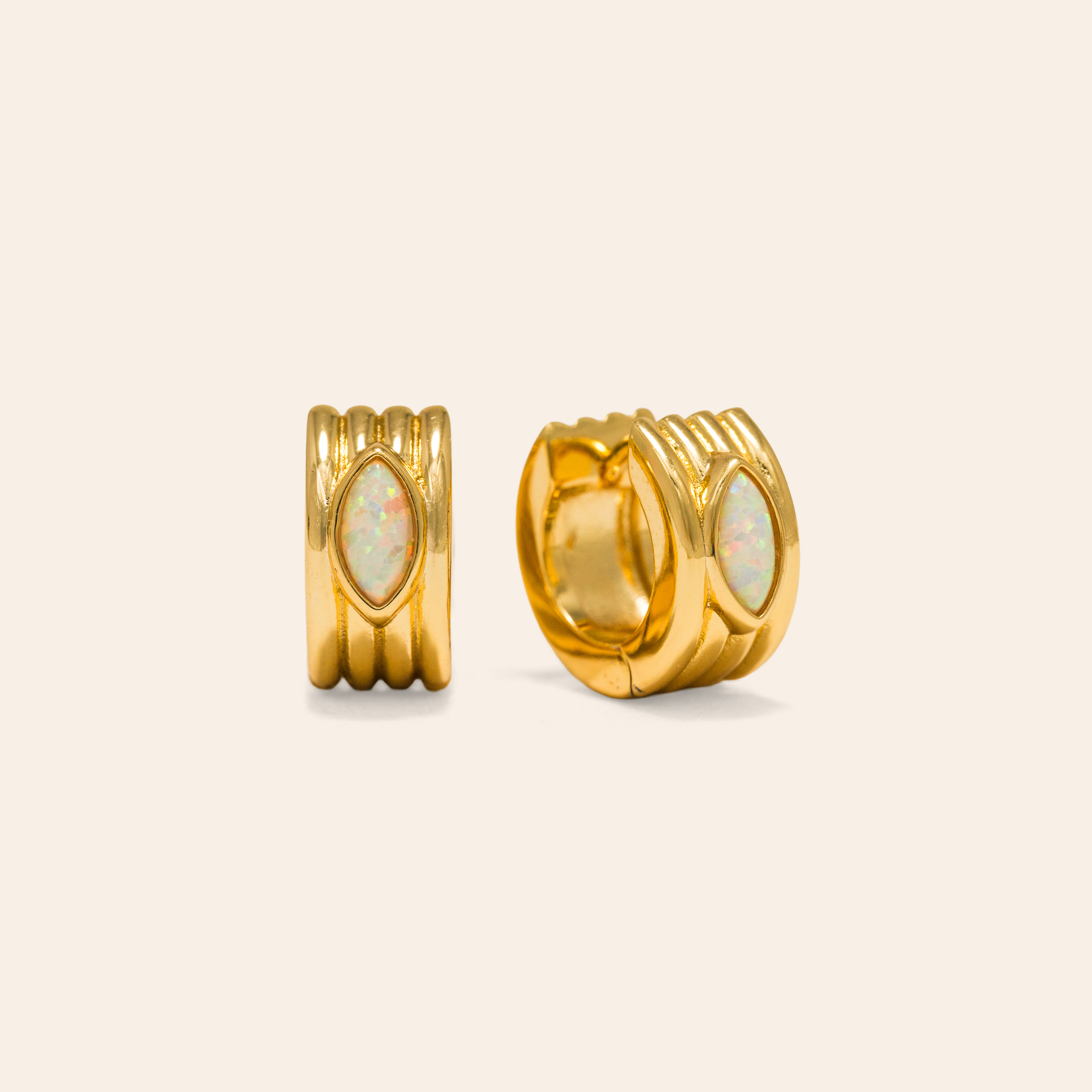 Picture of Marquise Groove Hoop Earrings - Opal