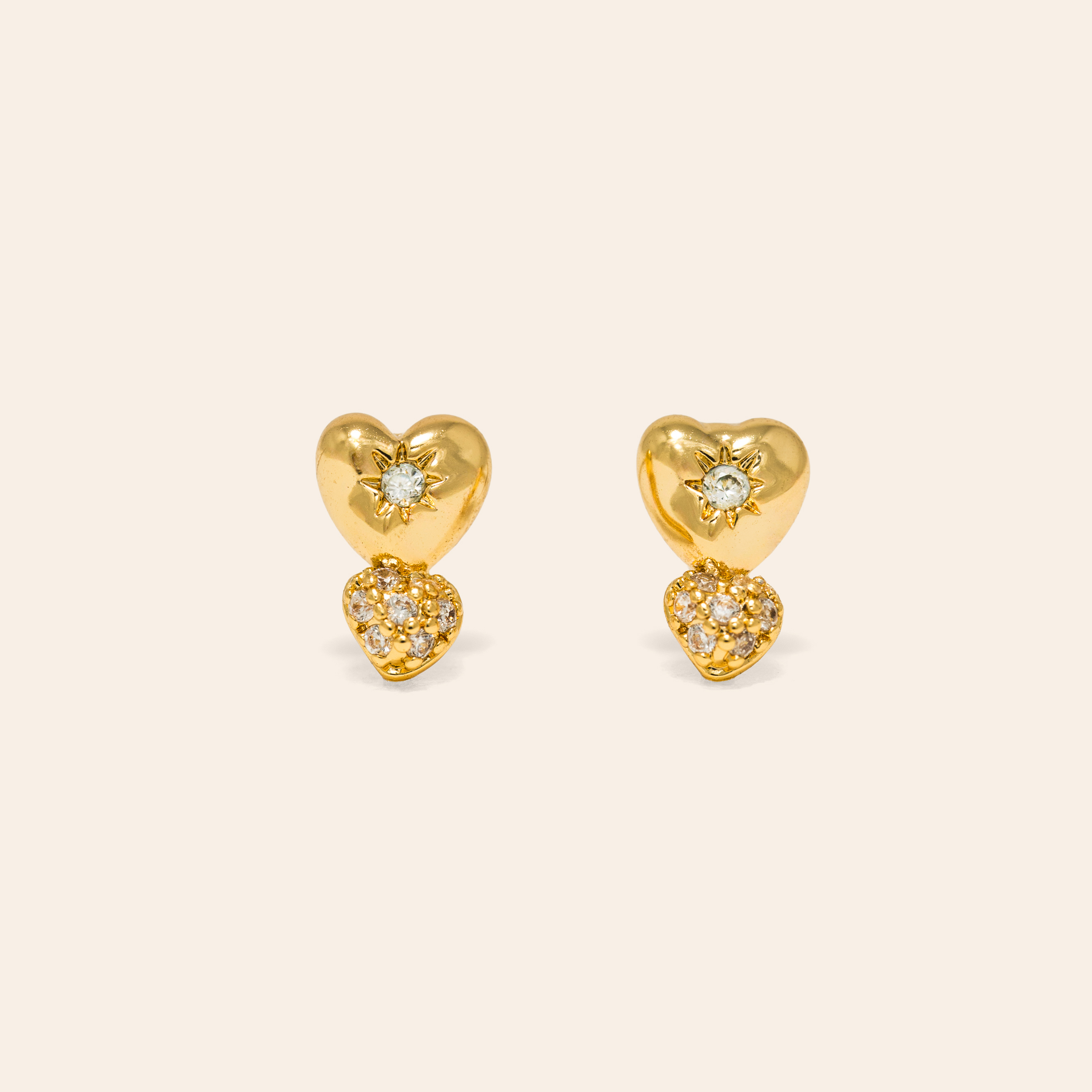 Picture of Micro Puff Double Heart Stud Earrings - Gold