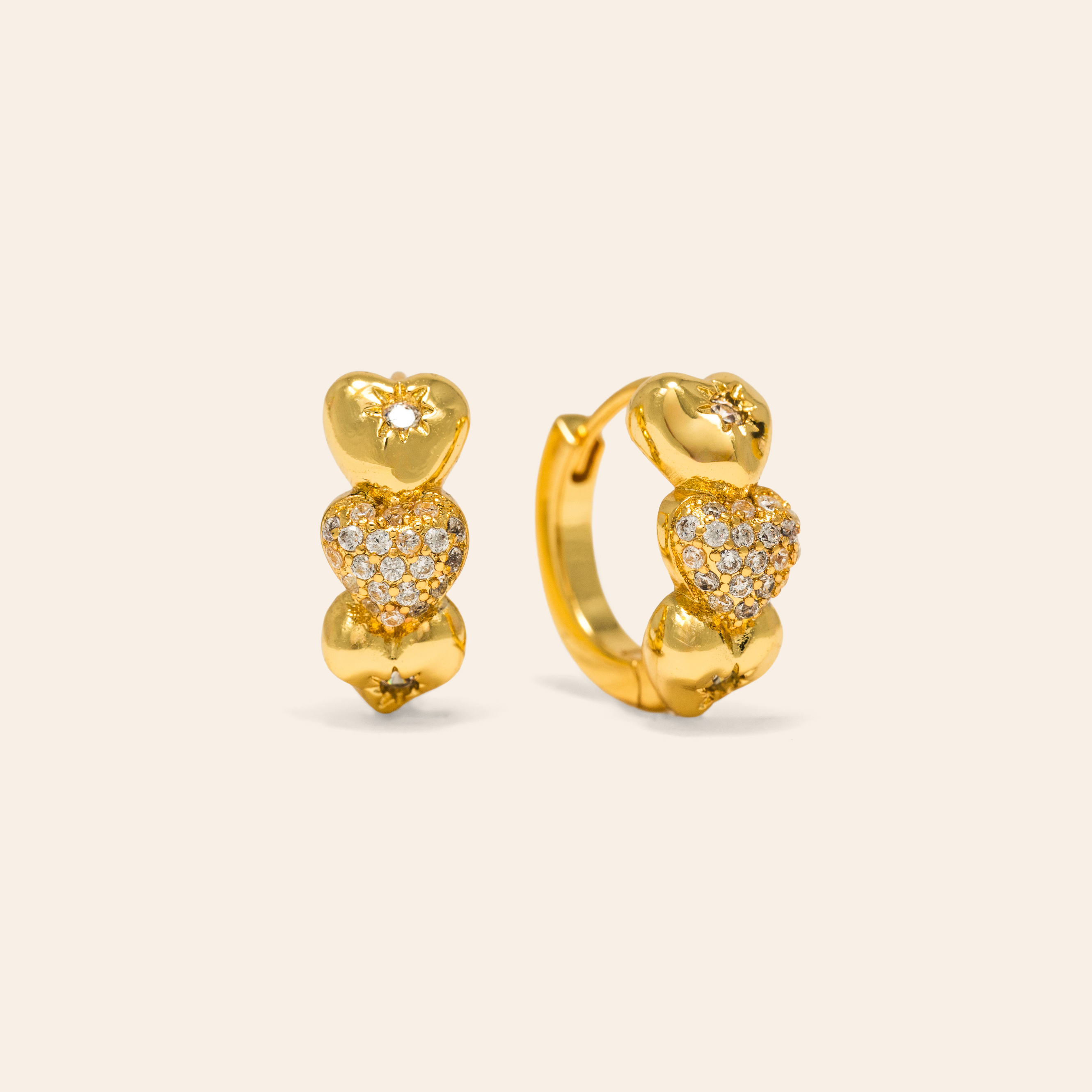 Picture of Puff Heart Huggie Hoop Earrings - Gold