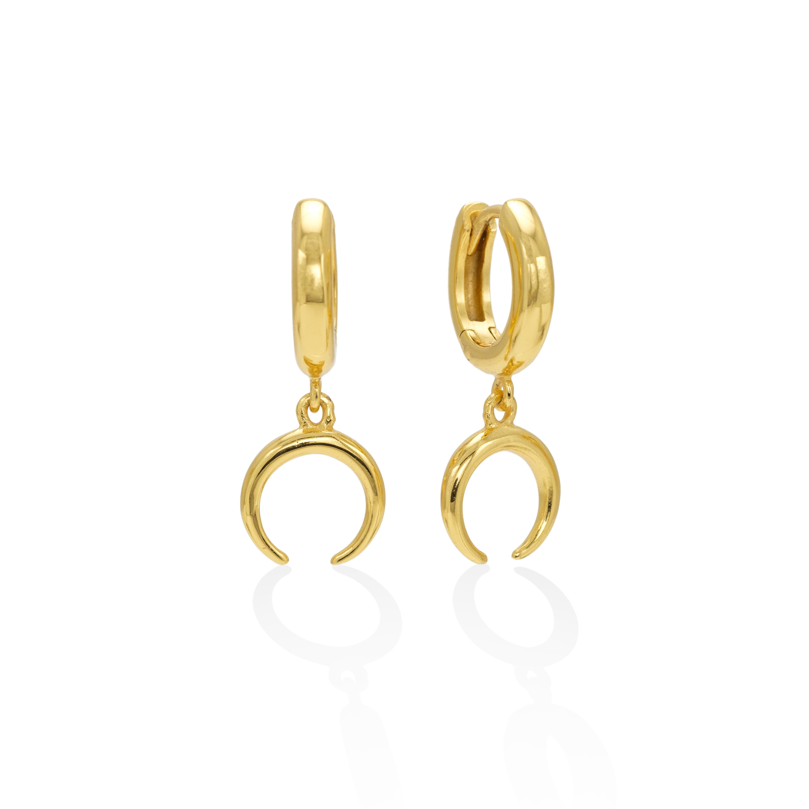 Picture of Horn Charm Huggie Drop Hoop Earrings - Gold