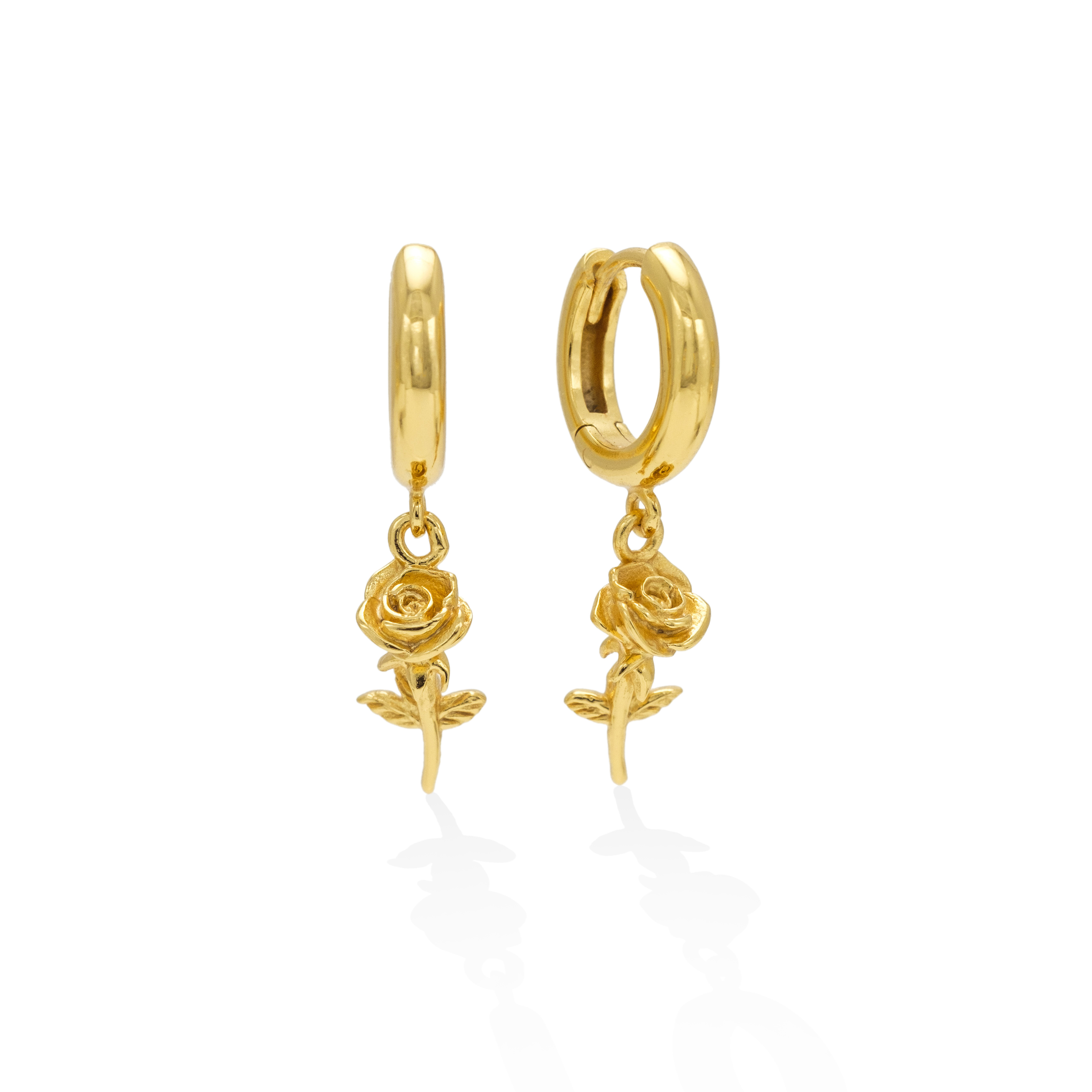 Picture of Rose Charm Huggie Drop Hoop Earrings - Gold