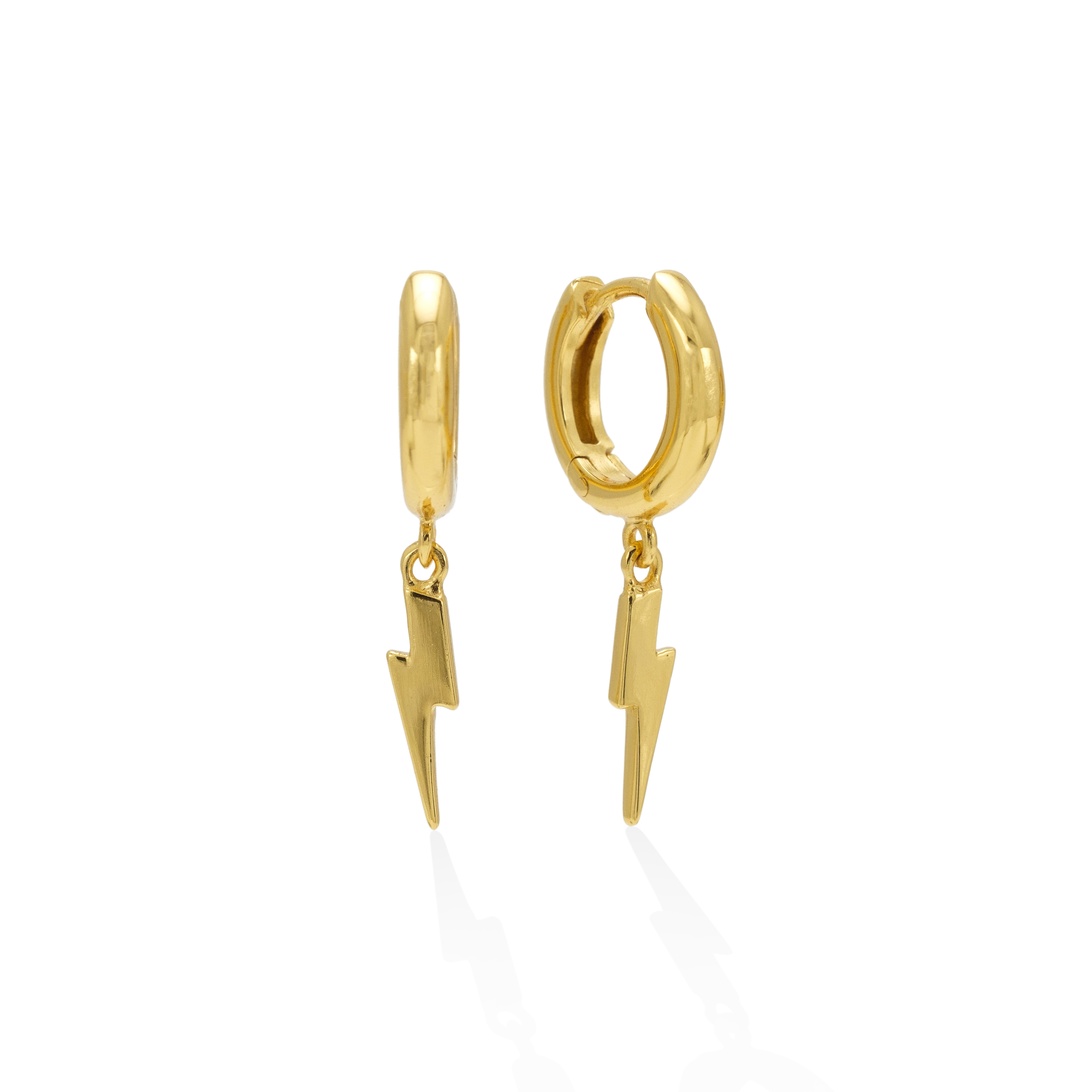 Picture of Bolt Charm Huggie Drop Hoop Earrings - Gold