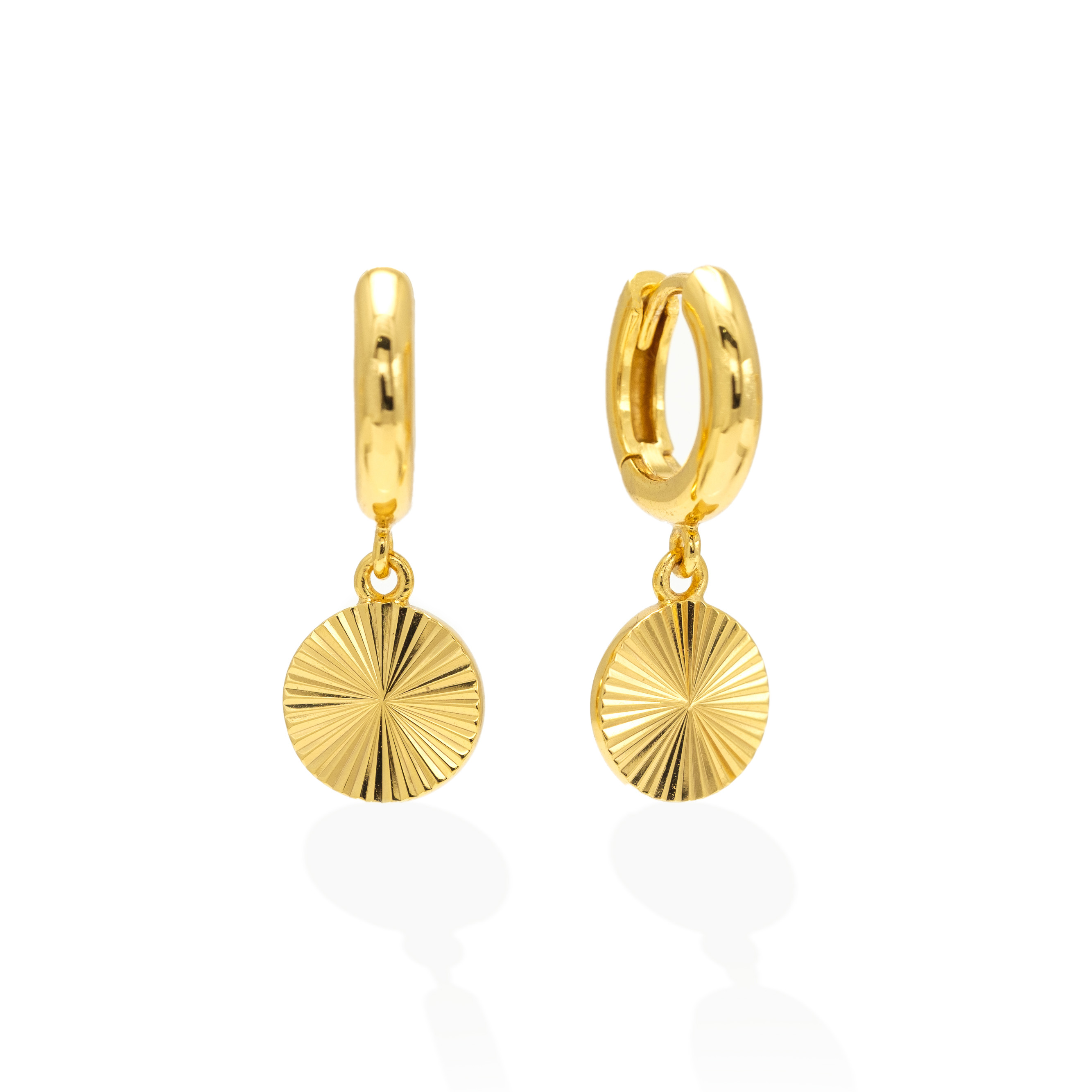 Picture of Coin Fluted Huggie Drop Hoop Earrings - Gold