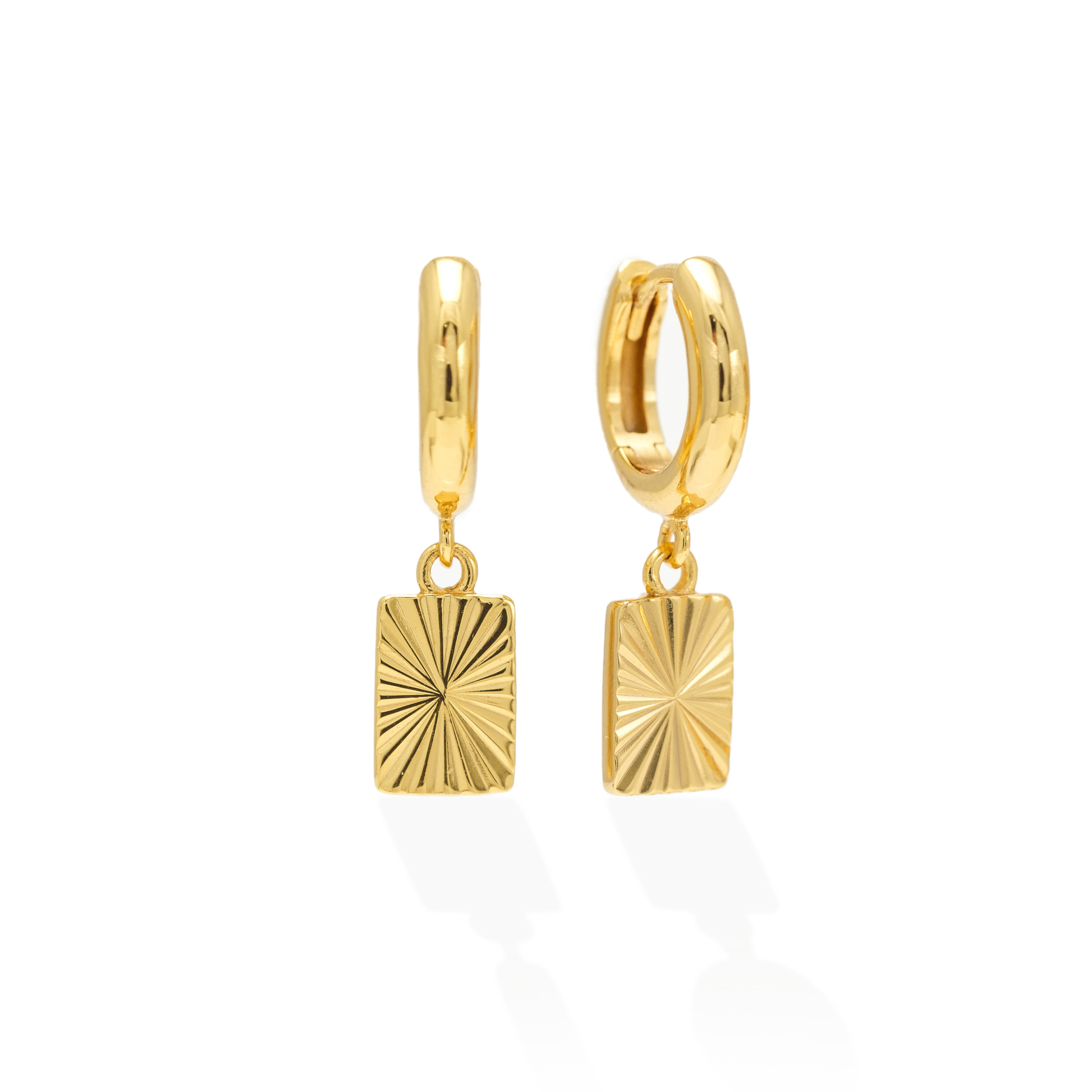 Picture of Rectangle Fluted Huggie Drop Hoop Earrings - Gold