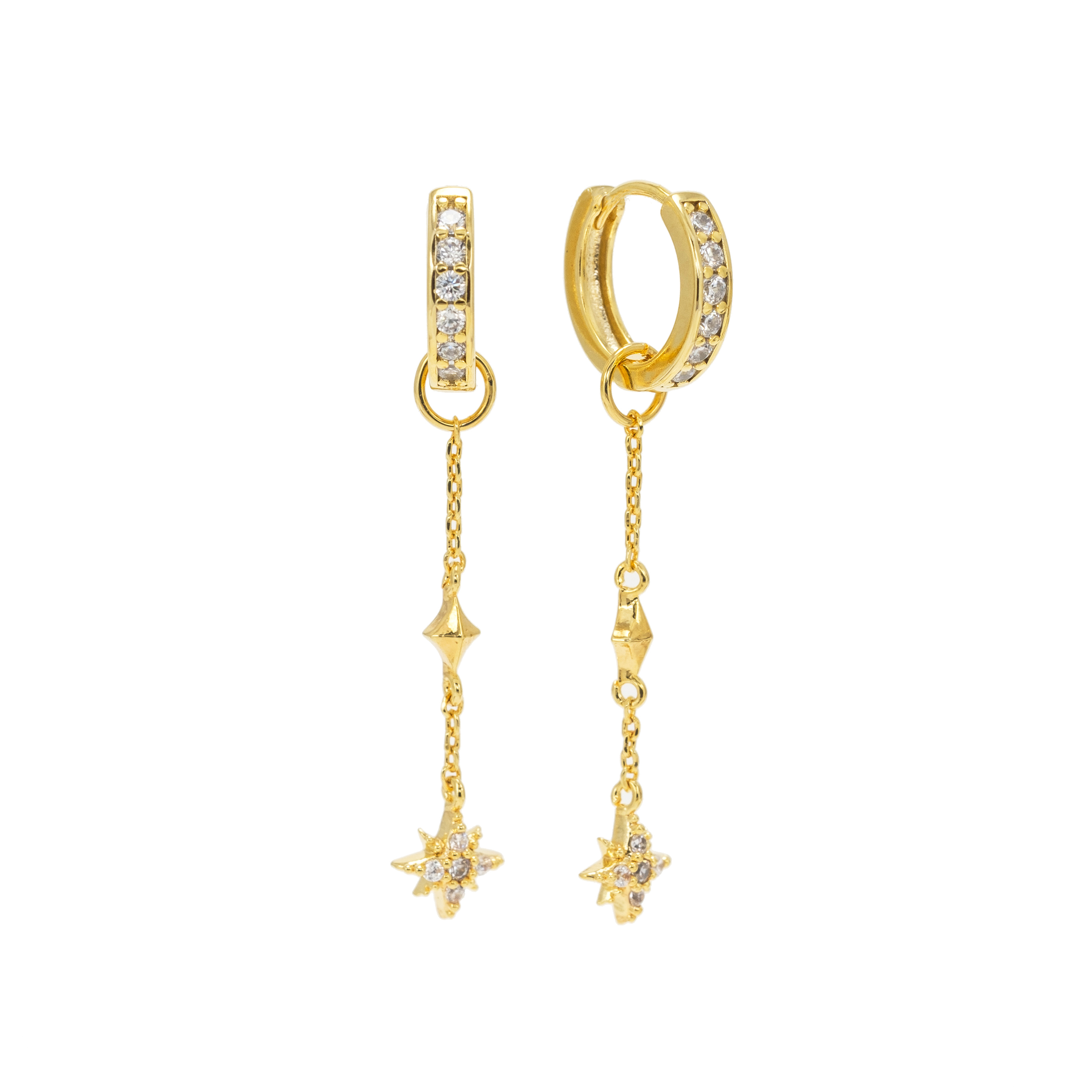 Picture of Starburst Drop Charm Hoop Earrings - Gold