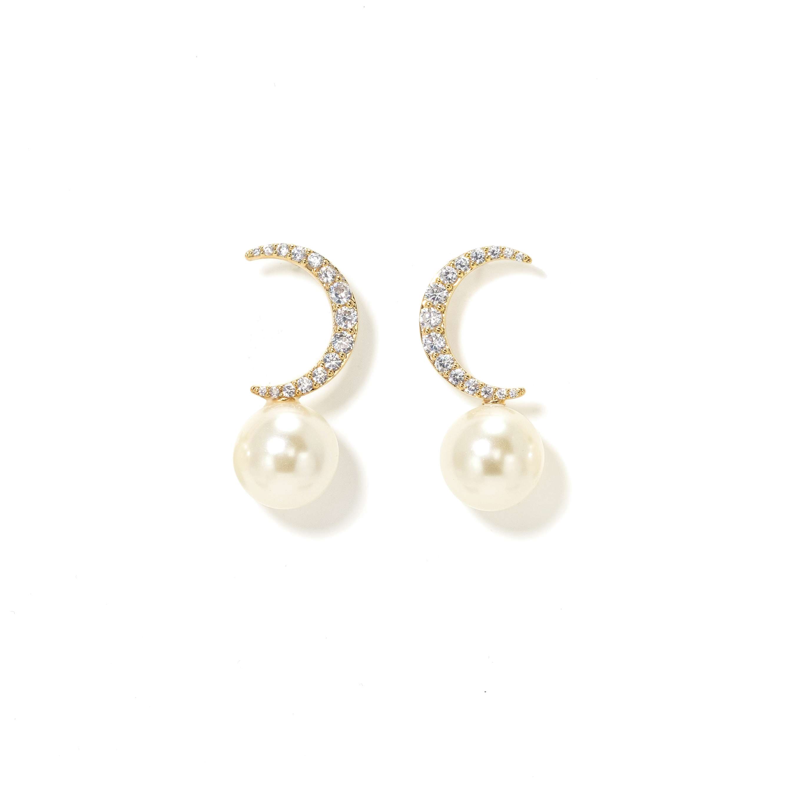 Picture of Lune Moon Pearl Stud Earrings - Gold