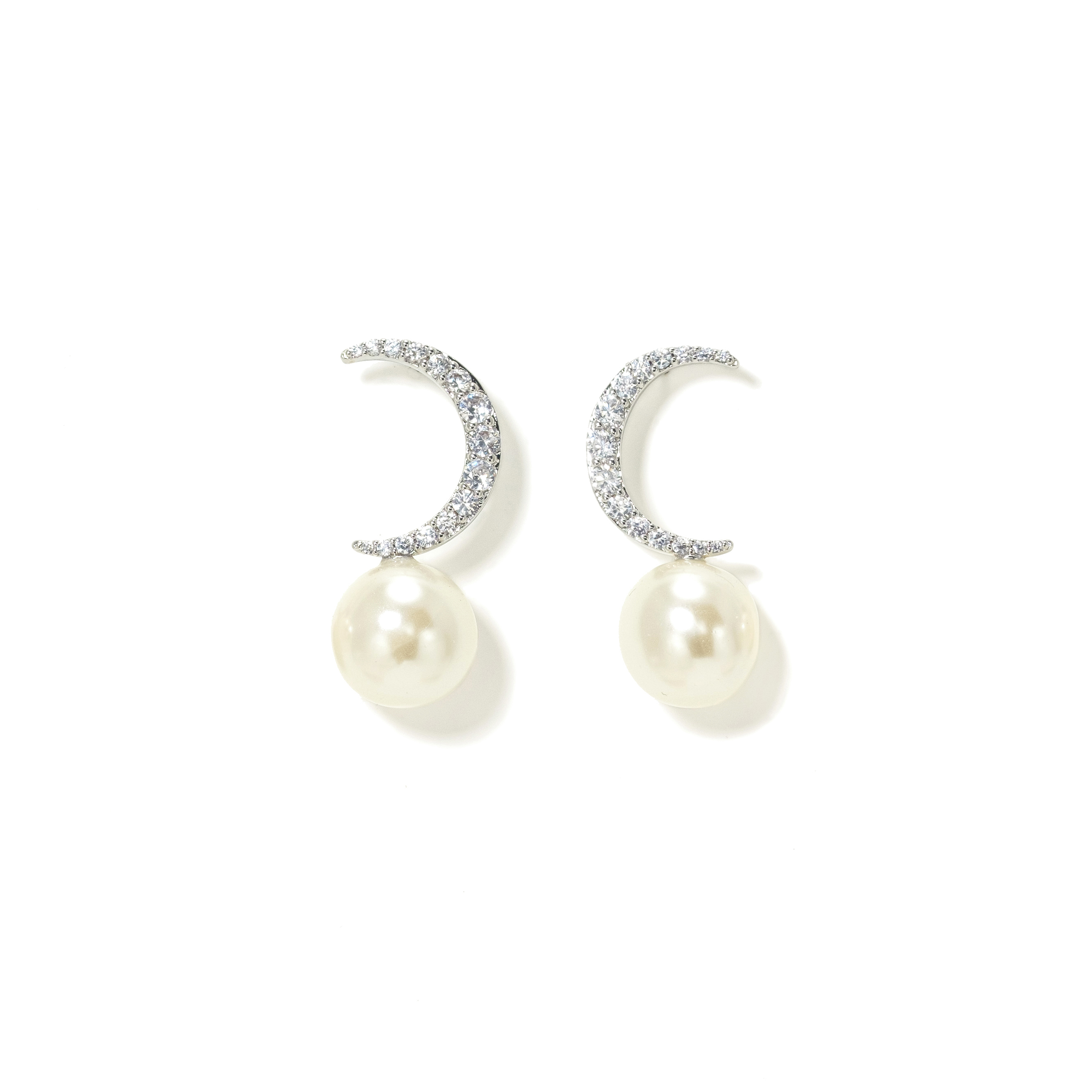Picture of Lune Moon Pearl Stud Earrings - Silver
