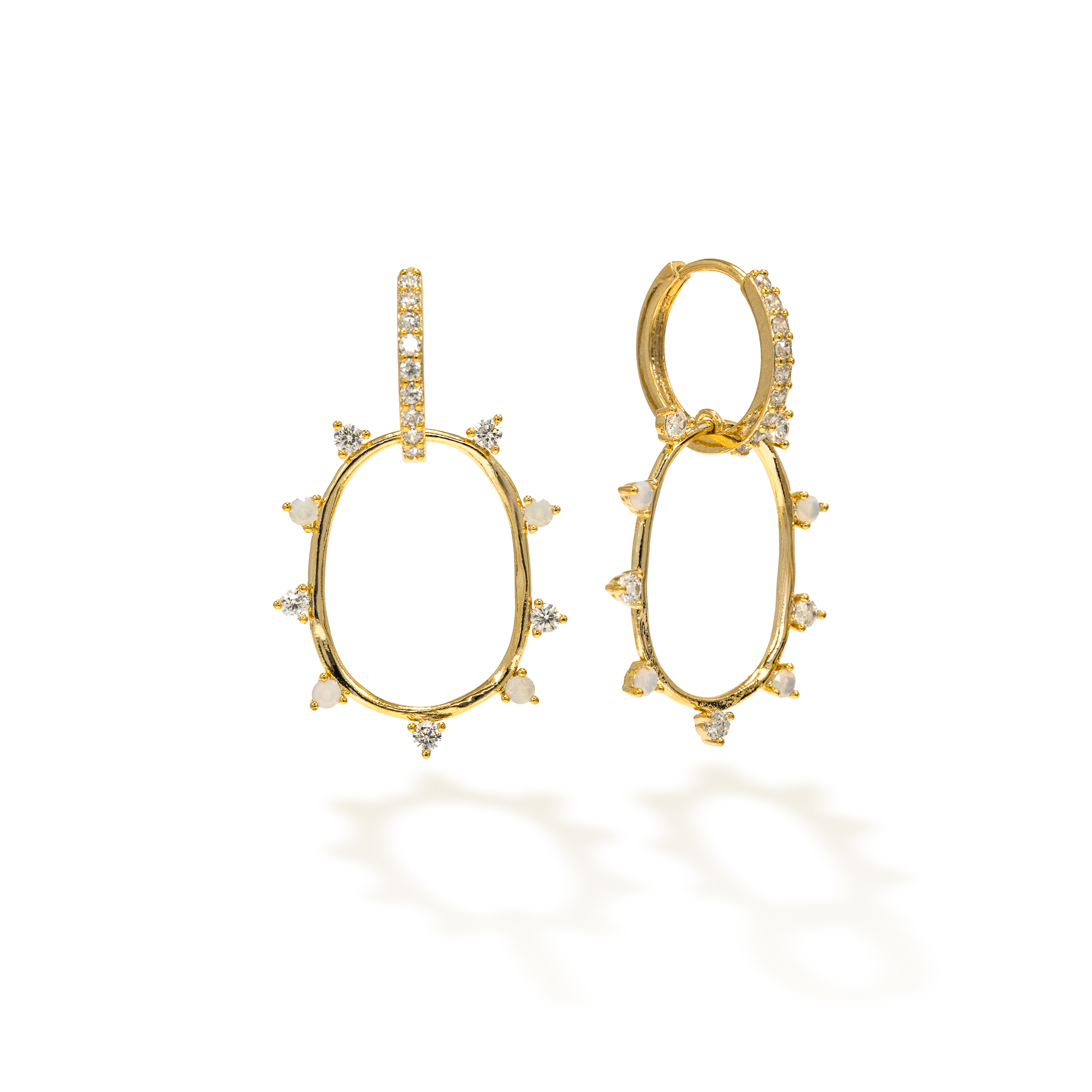 Picture of Circa Oval Drop Hoop Earrings - White Opal