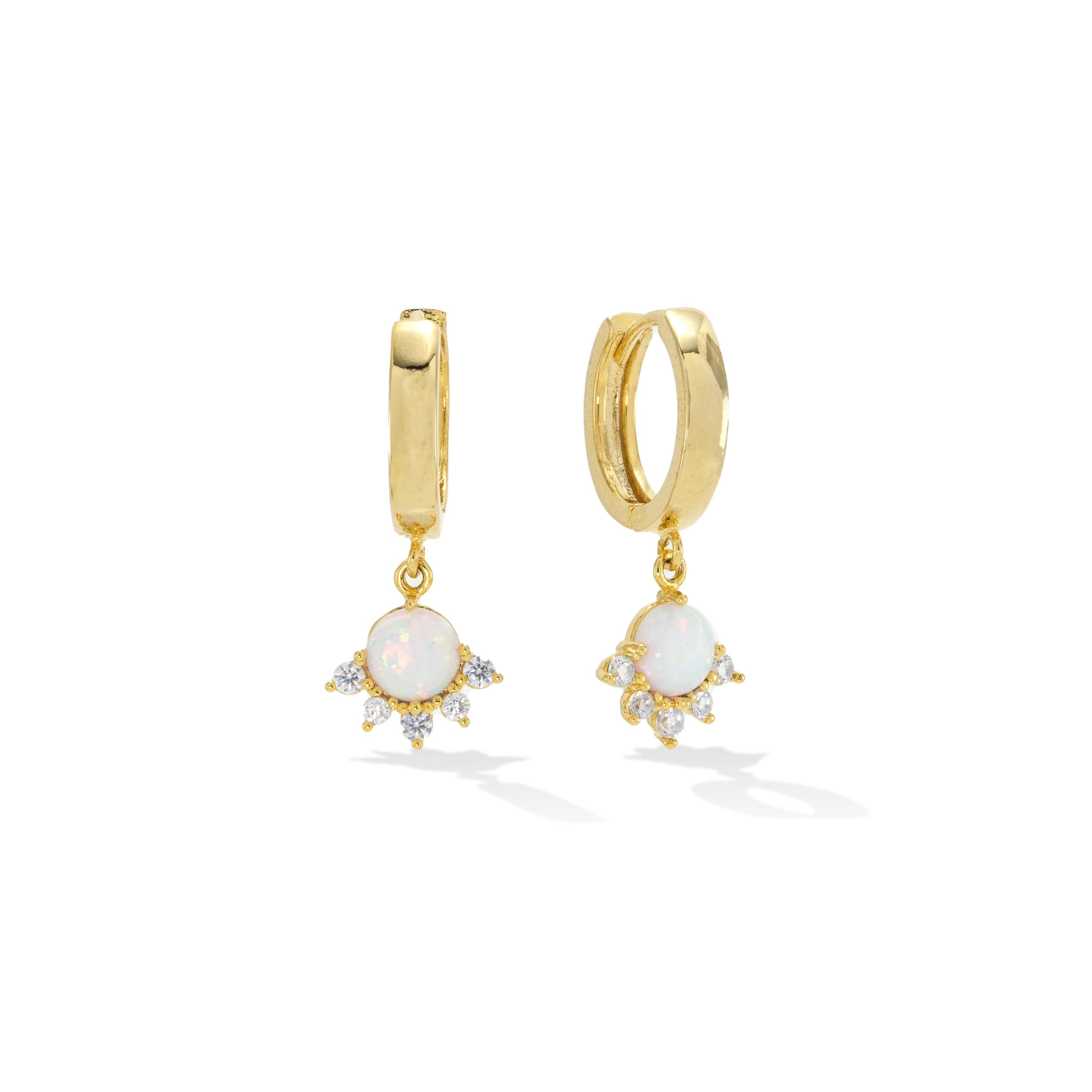Picture of Juno Huggie Drop Hoop Earrings - Gold/Opal