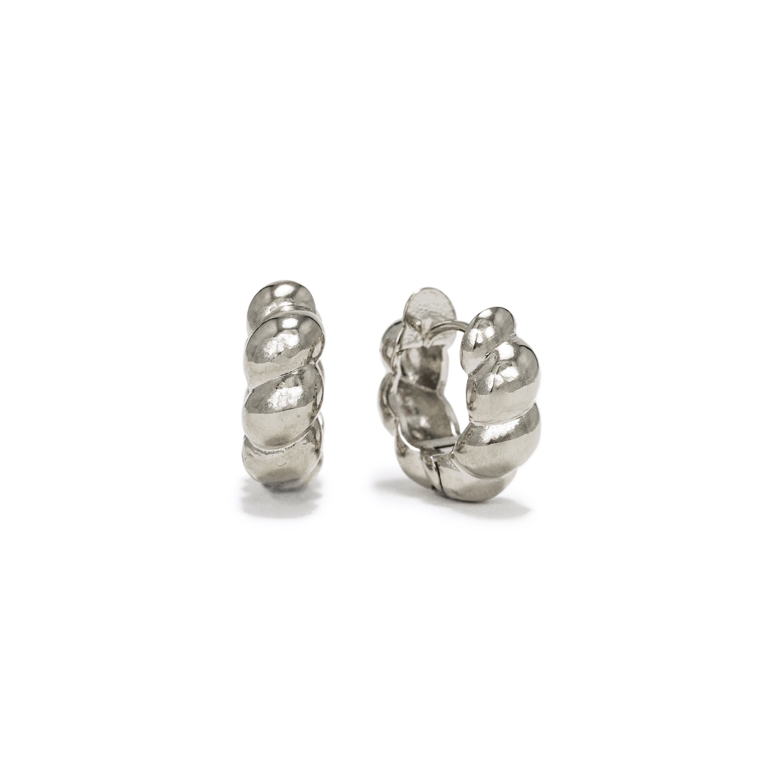 Picture of Croissant Puff Hoop Earrings - Silver