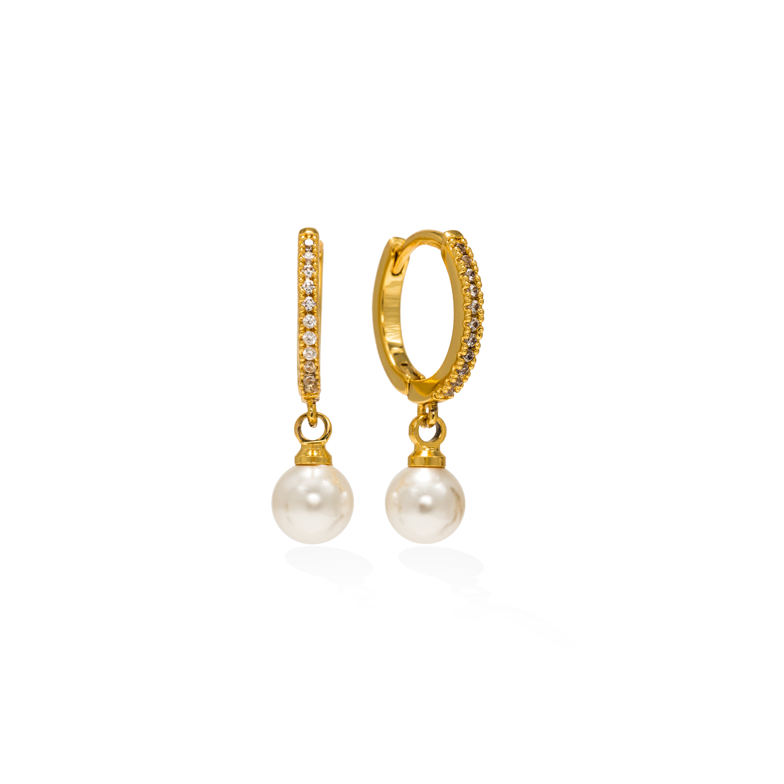 Picture of CZ Amari Pearl Huggie Hoop Earrings - Gold
