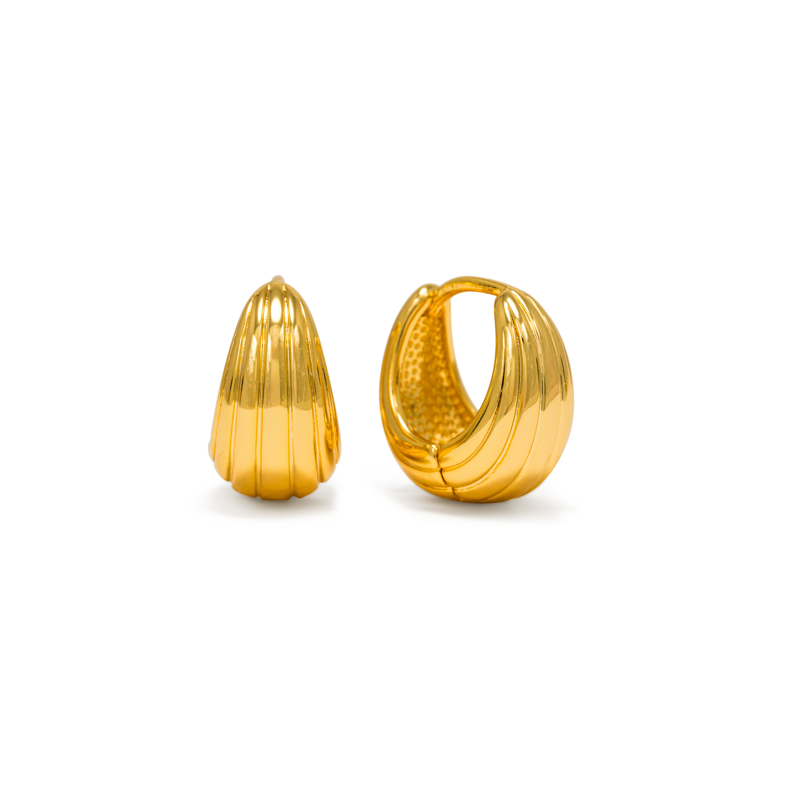 Picture of Groove Tear Drop Hoop Earrings - Gold
