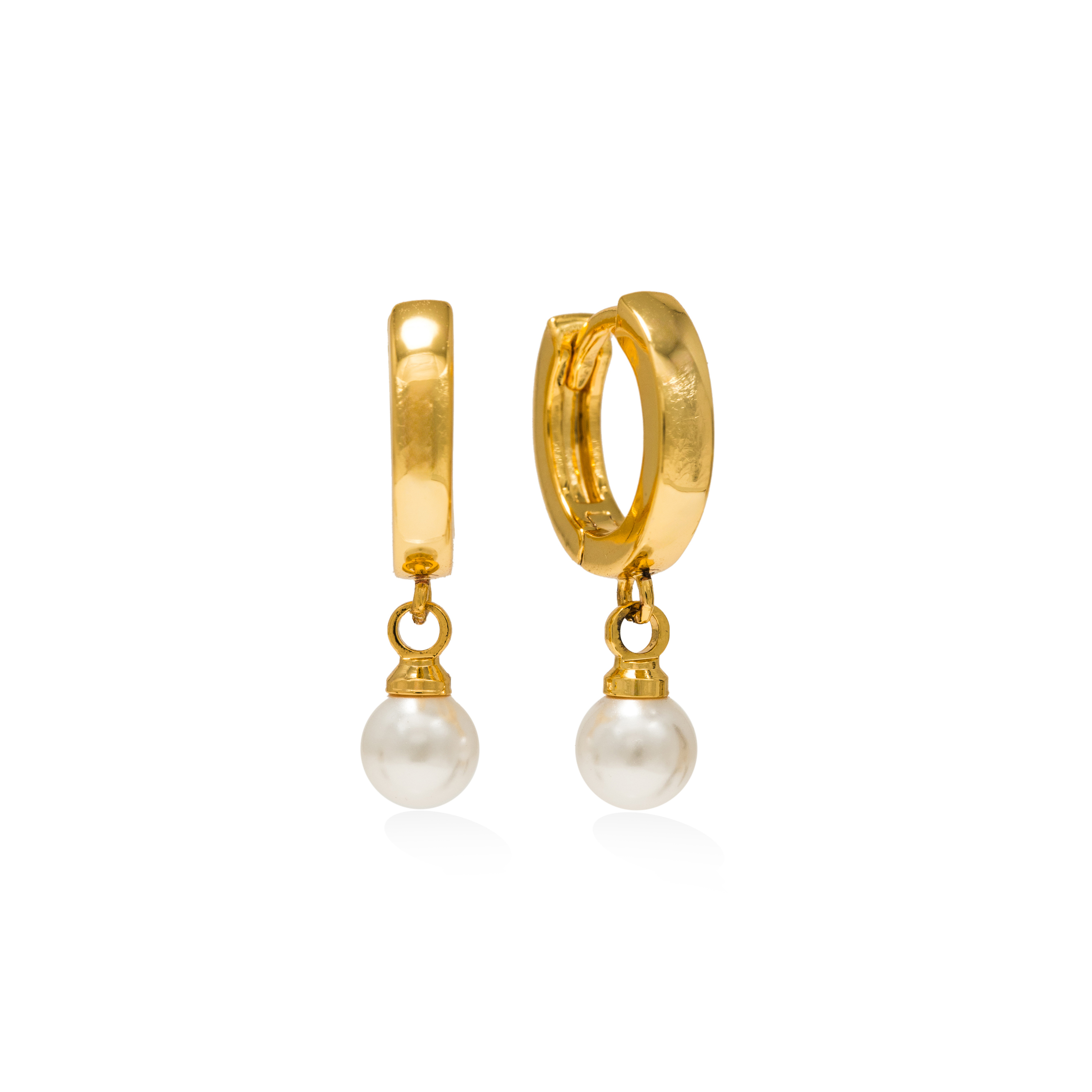 Picture of Amari Pearl Huggie Drop Hoop Earrings - Gold