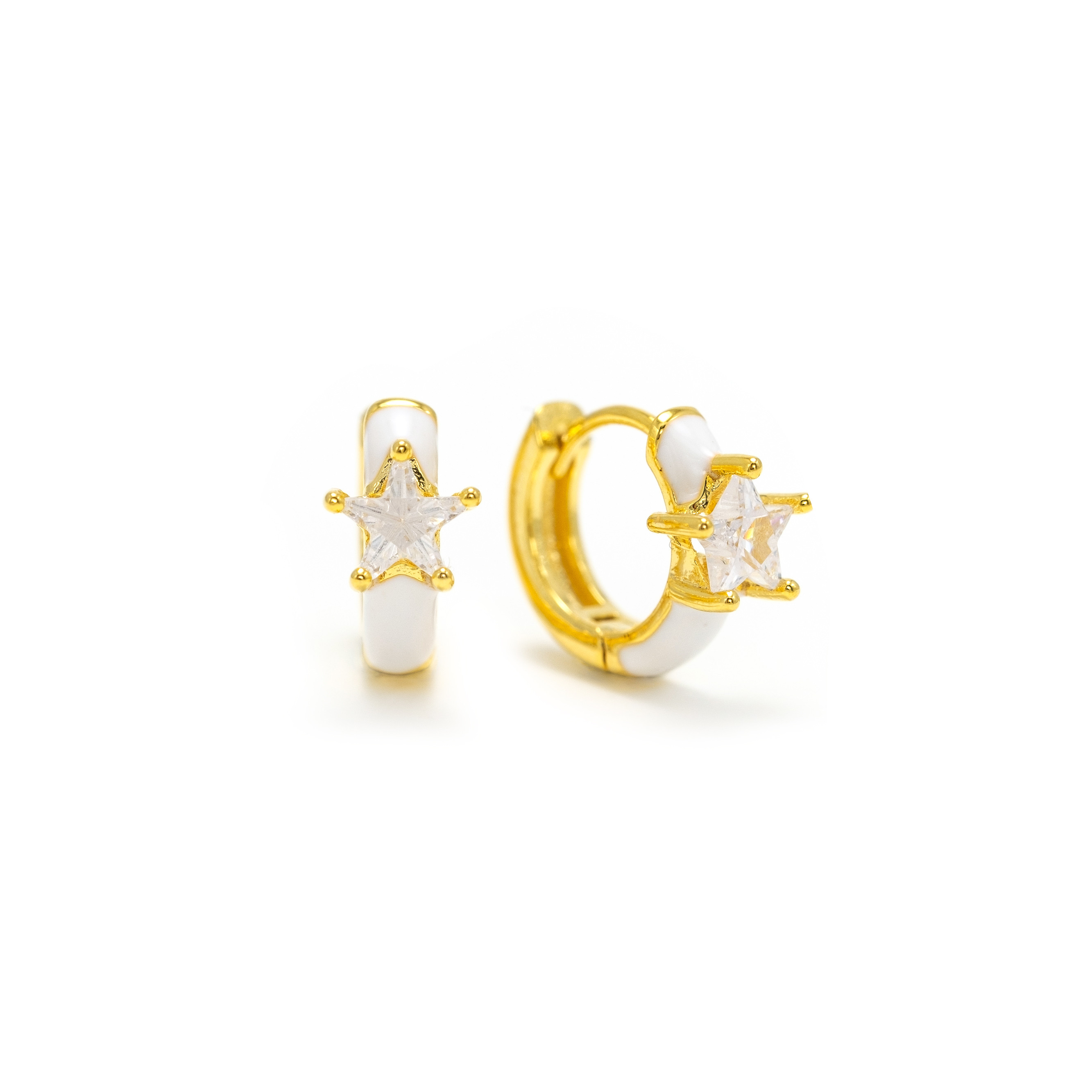 Picture of Star Enamel Huggie Hoop Earrings - White