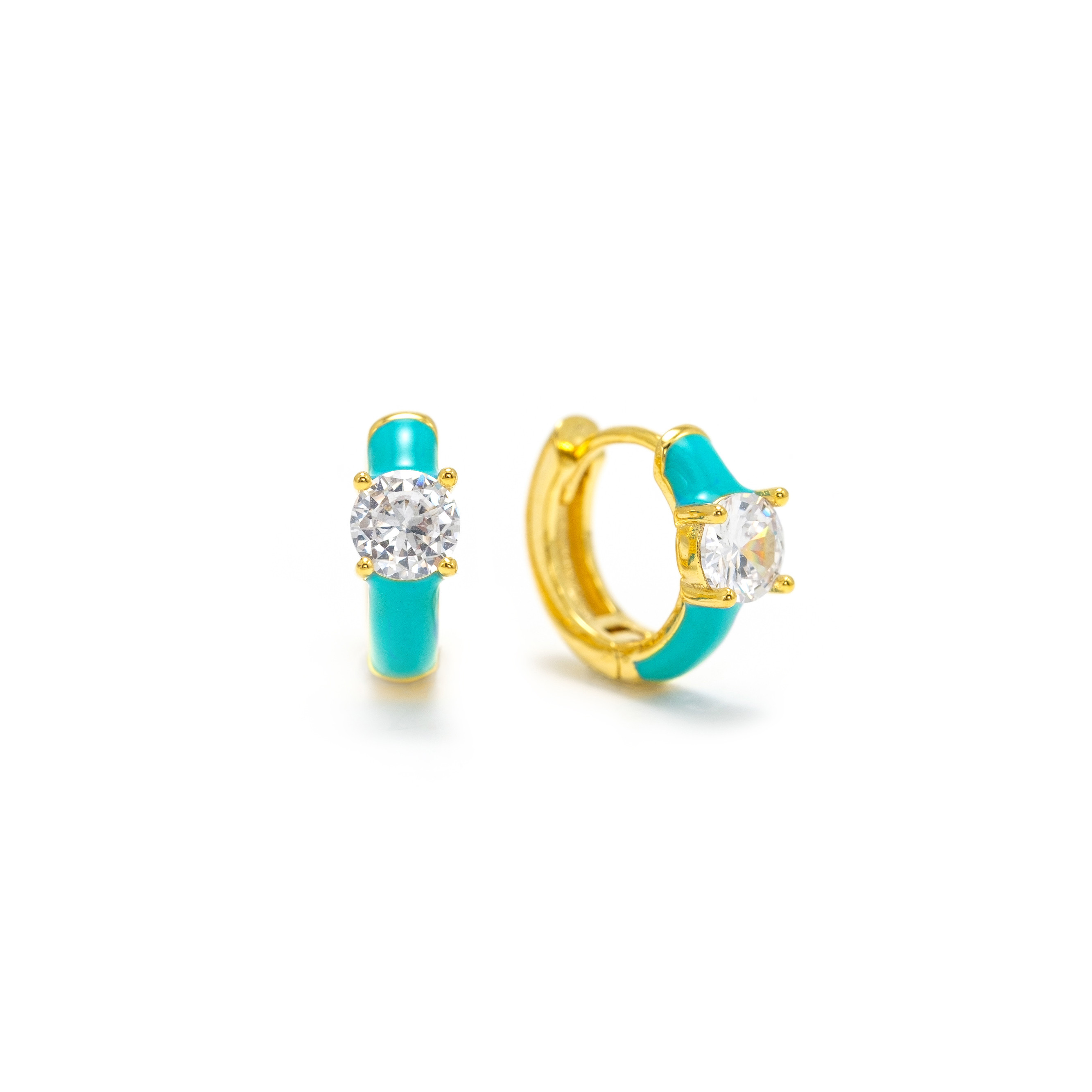 Picture of Solitaire Enamel Huggie Hoop Earrings - Teal