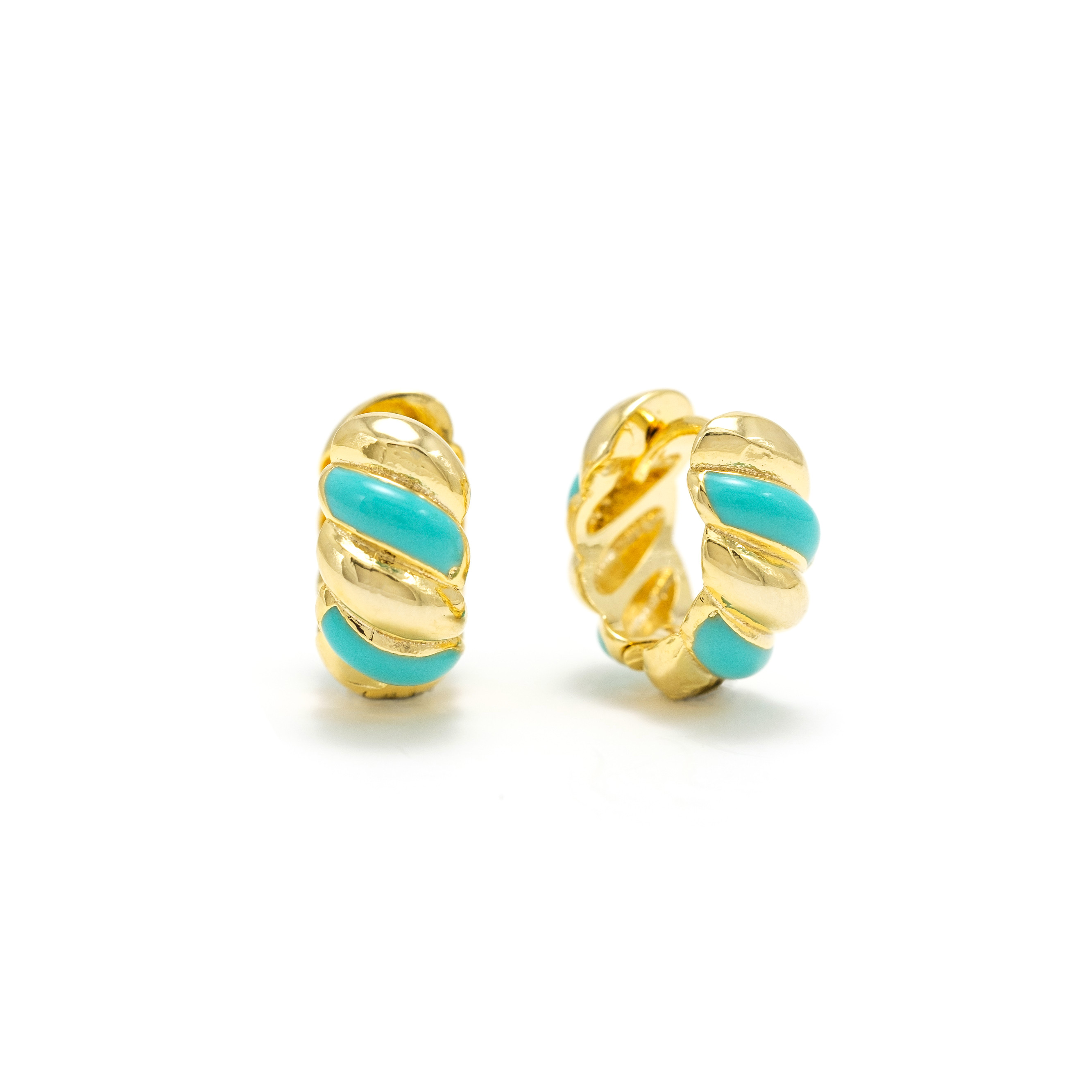 Picture of Croissant Enamel Huggie Hoop Earrings - Gold/Teal