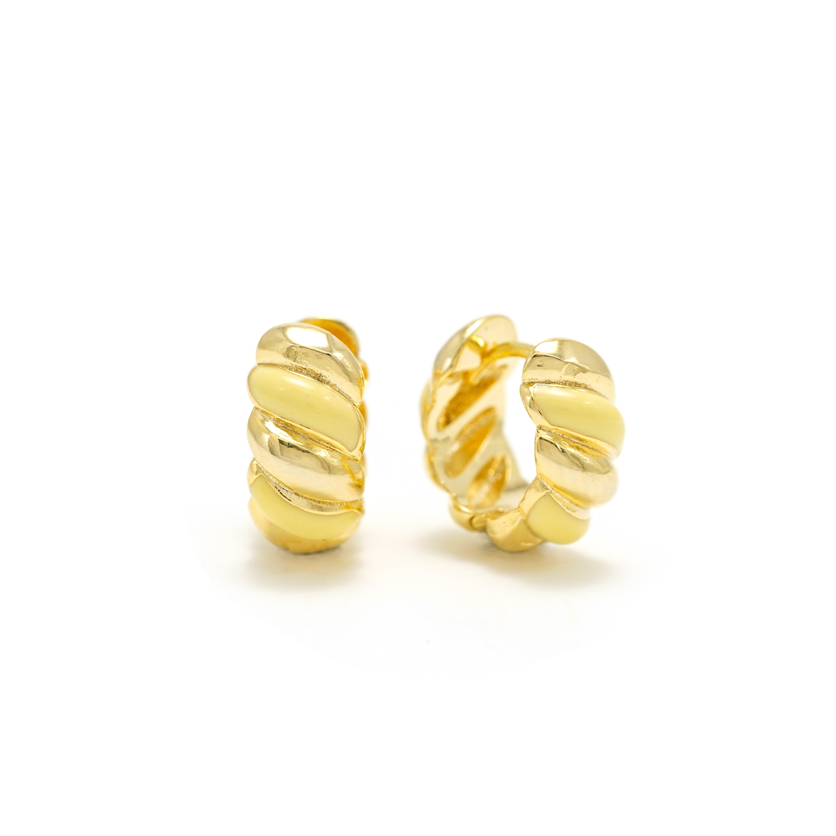 Picture of Croissant Enamel Huggie Hoop Earrings - Gold/Yello