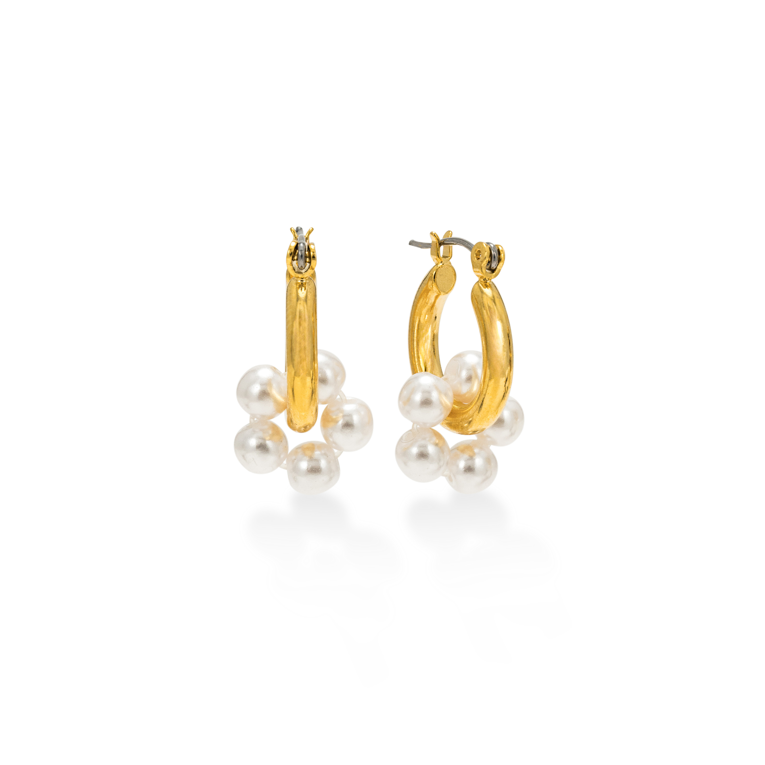 Picture of Neptune Pearl Cluster Hoop Earrings - Gold