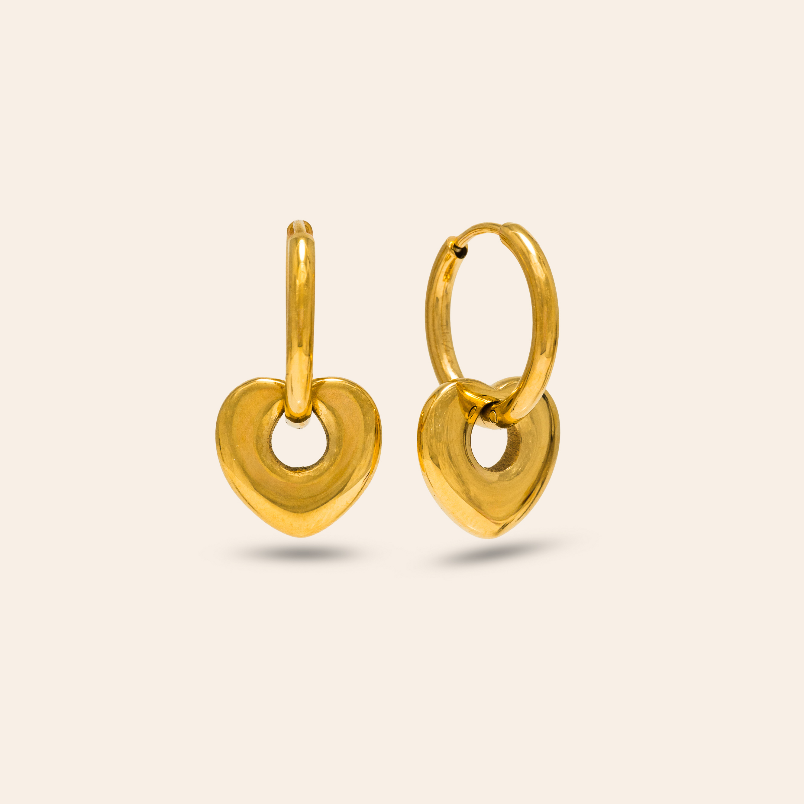 Picture of Heart Charm Hoop Earrings - Gold